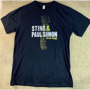 Paul Simon & Sting on Stage Together Concert Tour Band T-Shirt 2014 Black Large